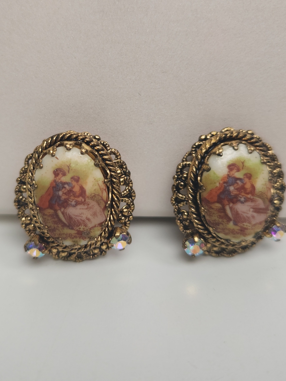 Vintage W. Germany Victorian Cameo Clip on Earrings | Ornate Costume Jewelry